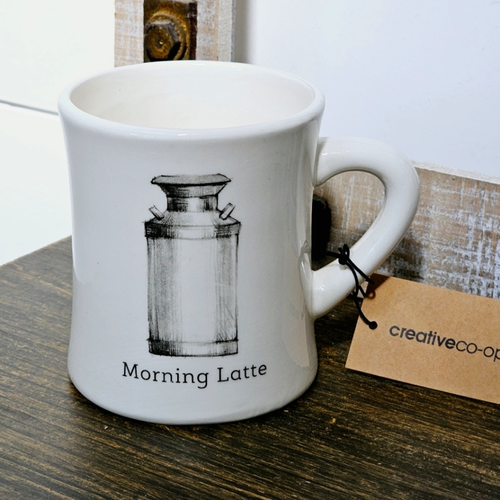Creative co-op 12oz farm mug milk can MORNING LATTE